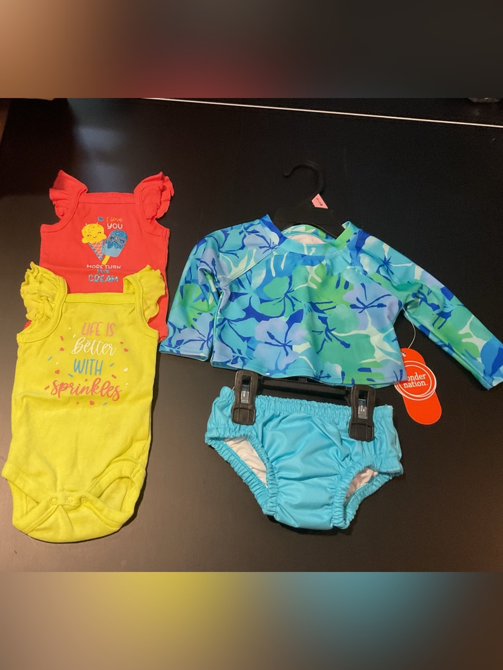 Wonder Nation Infant Diaper Rashie Set & Koala Baby Ruffled Sleeve Onesies - NWT